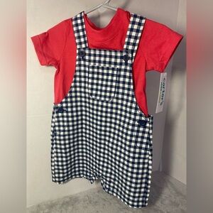 Carter's Red Top with Blue Checkered Overalls